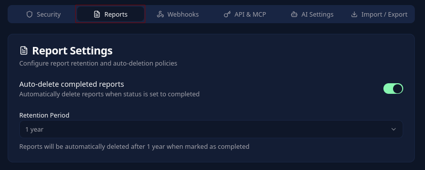 Report delete settings