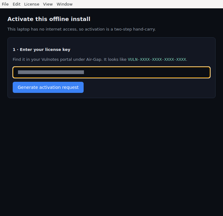 Entering the license key on Linux