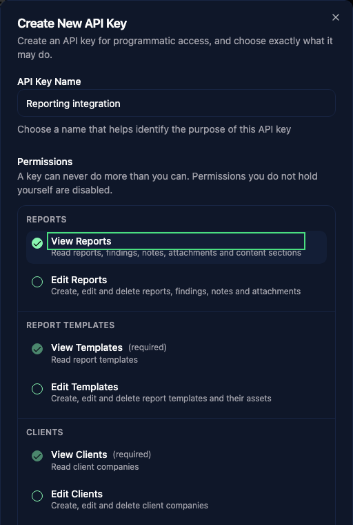 Choose only the permissions needed by the API key