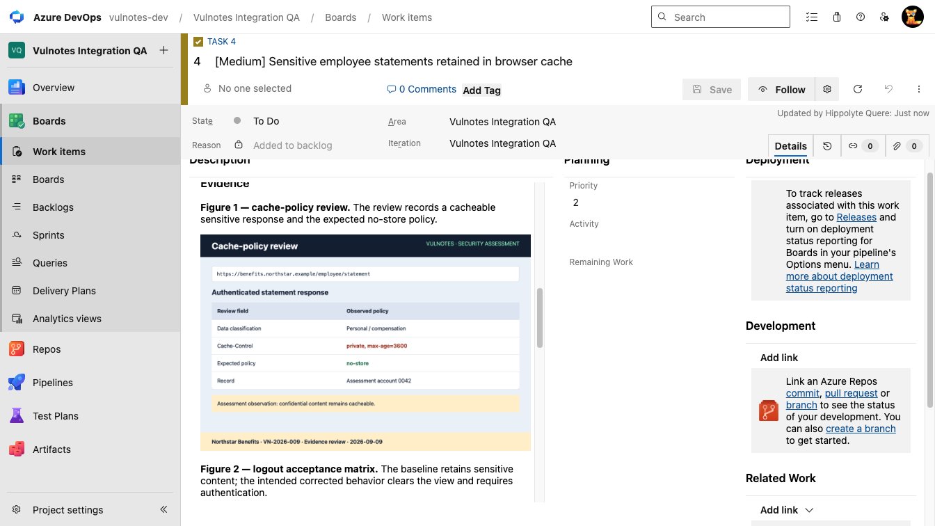 Evidence image in an Azure Boards work item