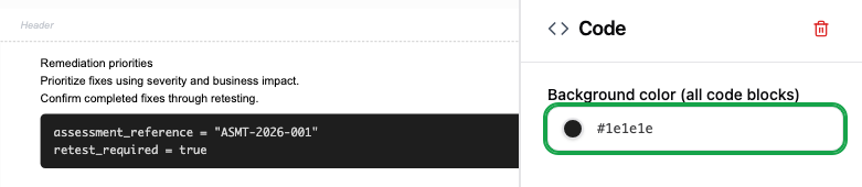 Code block and shared background color settings