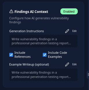 Findings AI context configuration