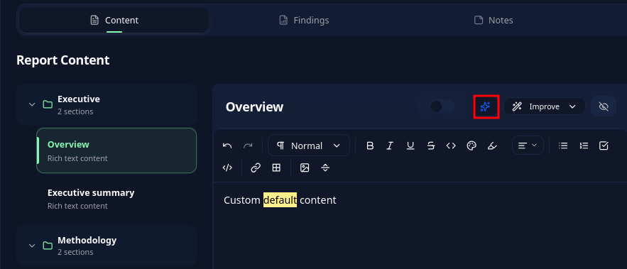 AI generate button in report editor