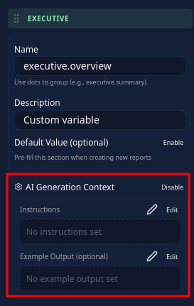 AI generation context configuration