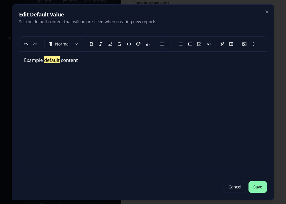 Default value editor dialog