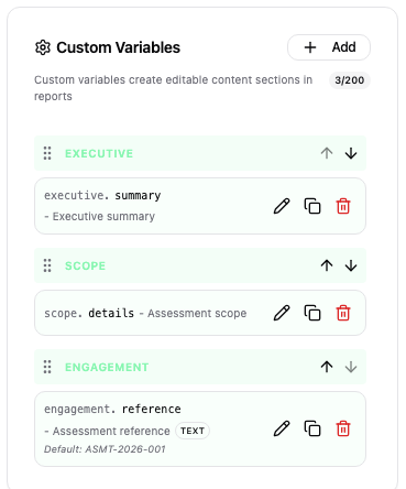 Grouped variables with categories