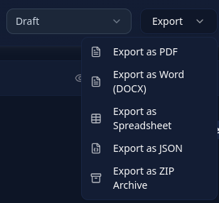 Export dropdown
