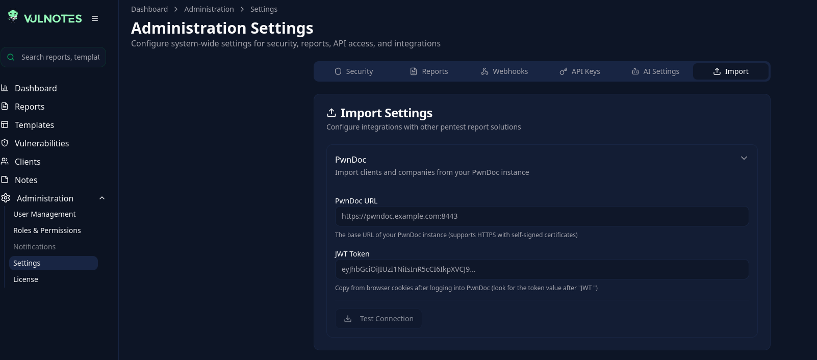 Import settings