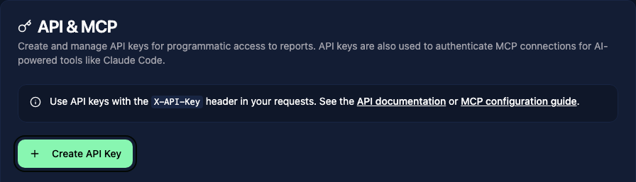 Create an API key from the API & MCP settings