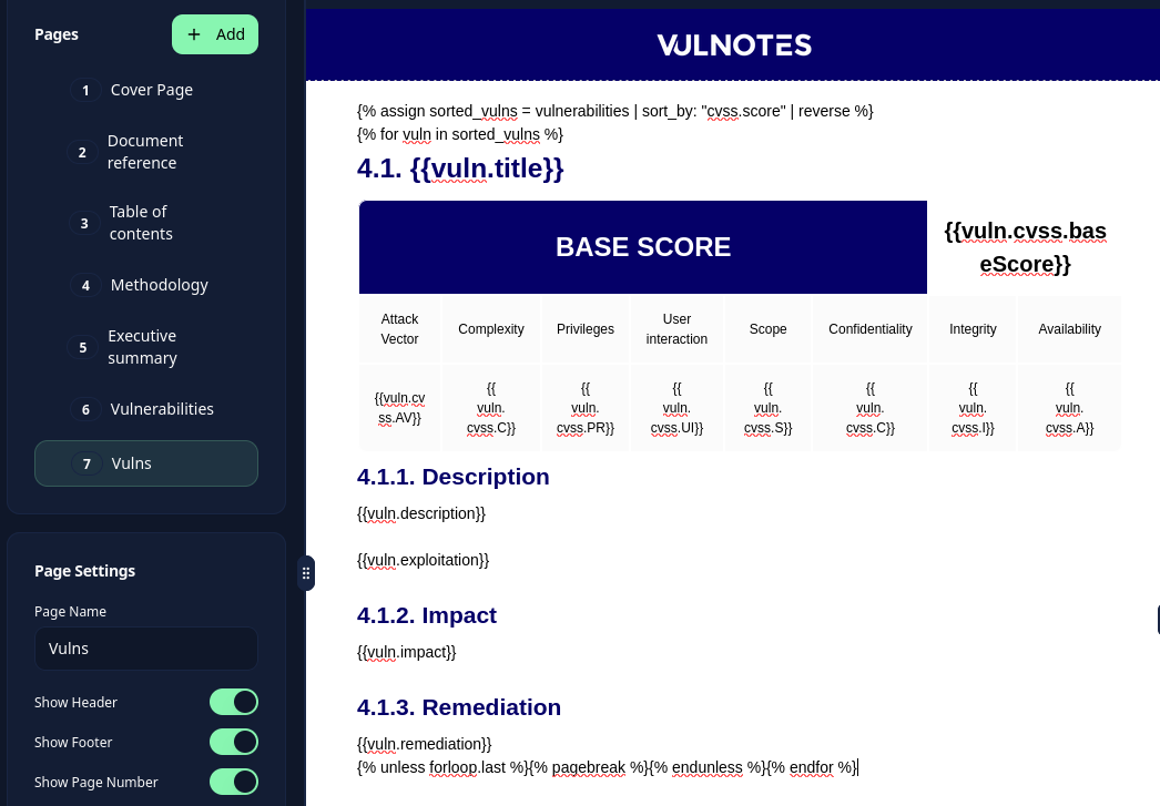Page loop for each vulnerability