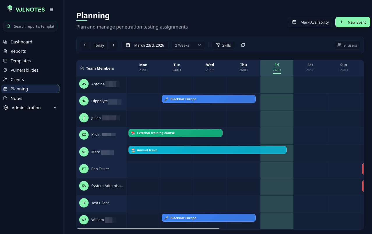 Planning calendar