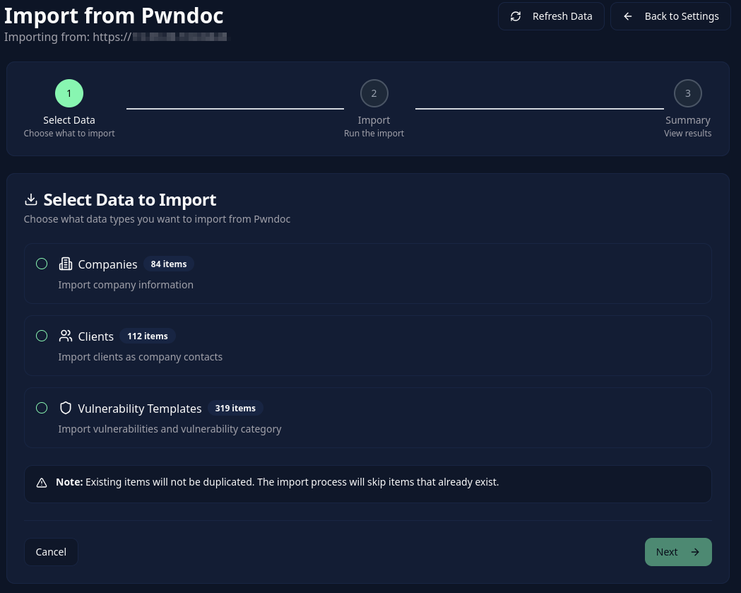 Data type selection