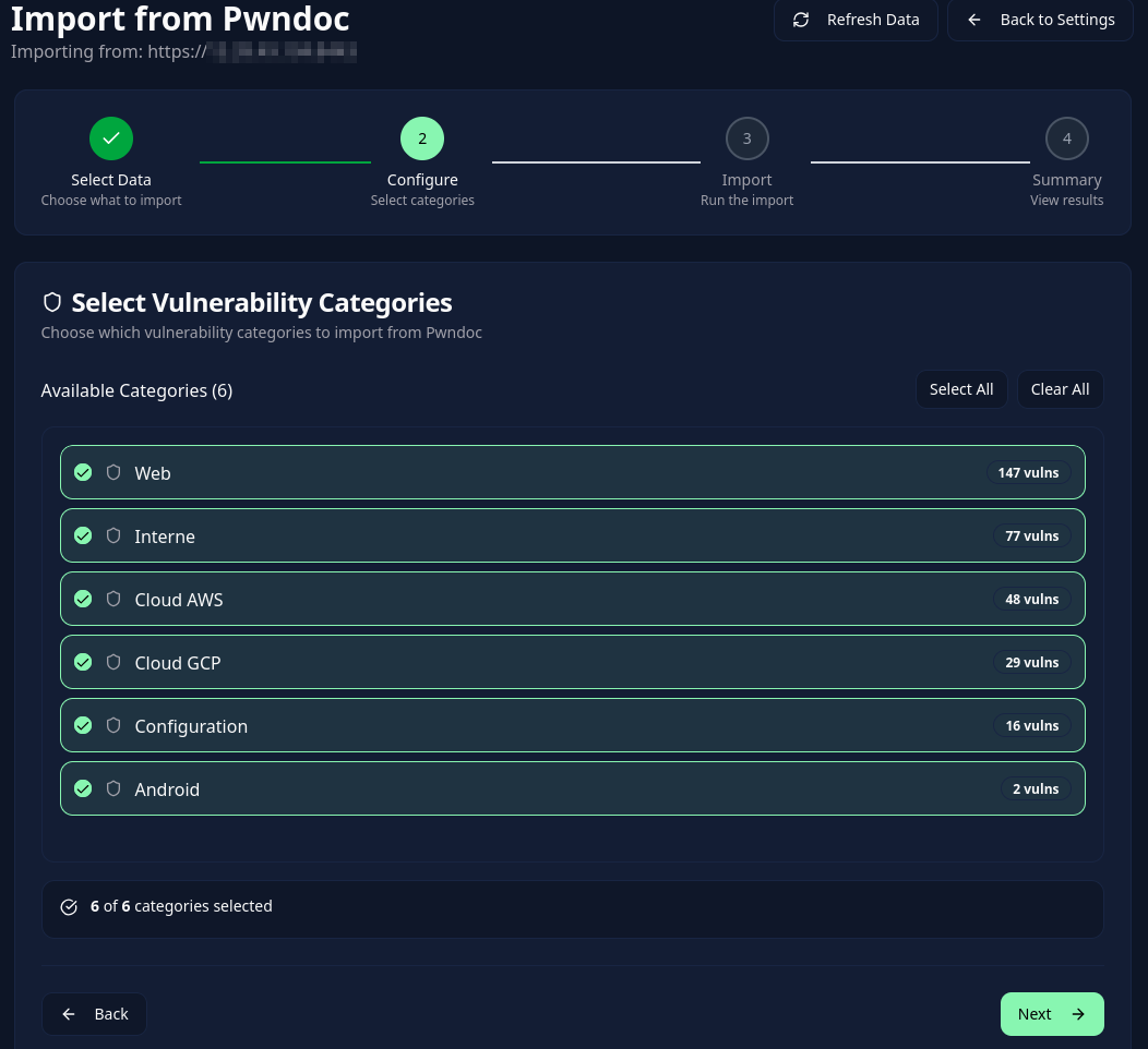 Vulnerability category selection
