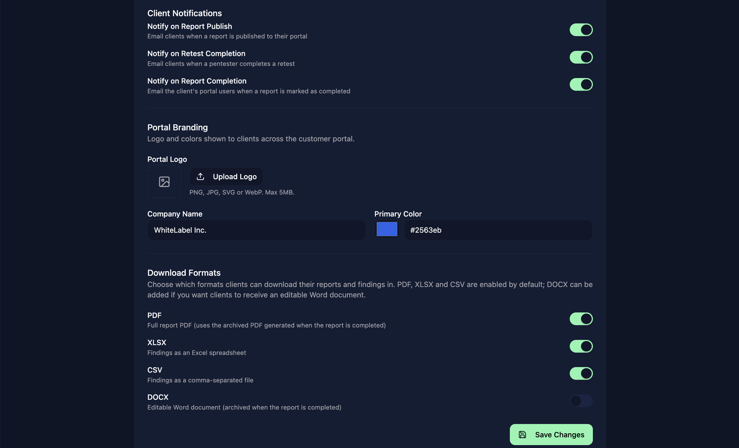 Client Portal branding and downloads