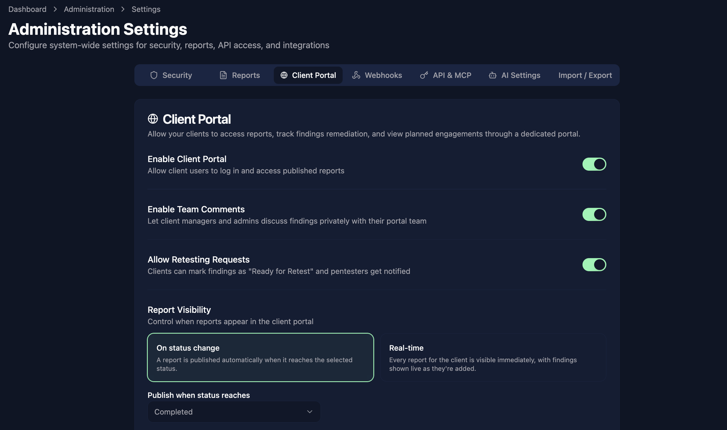 Client Portal settings
