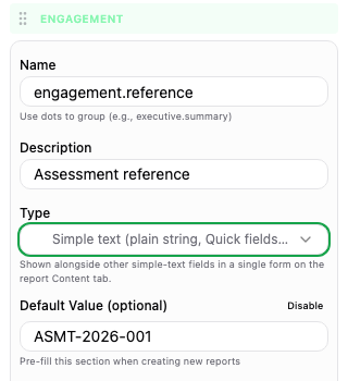 Simple text variable with an assessment reference default