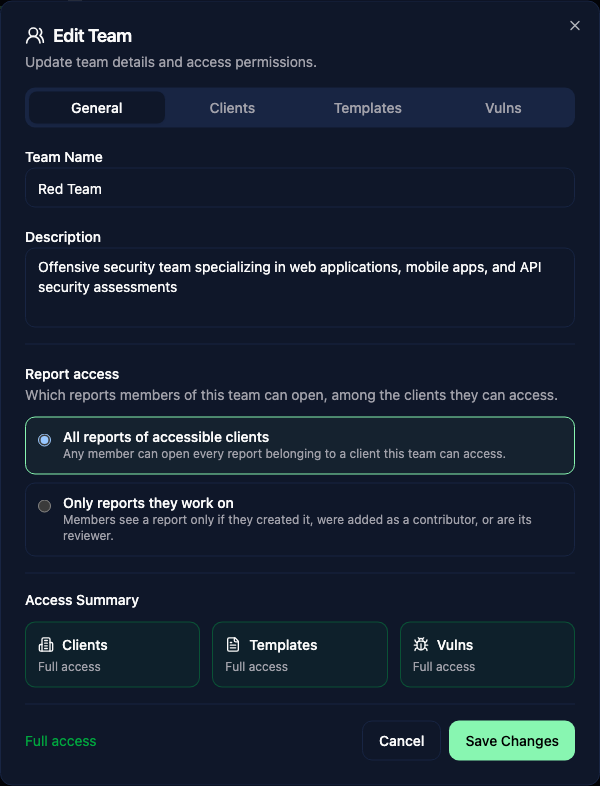 Choose full client-report access or contributor-only visibility
