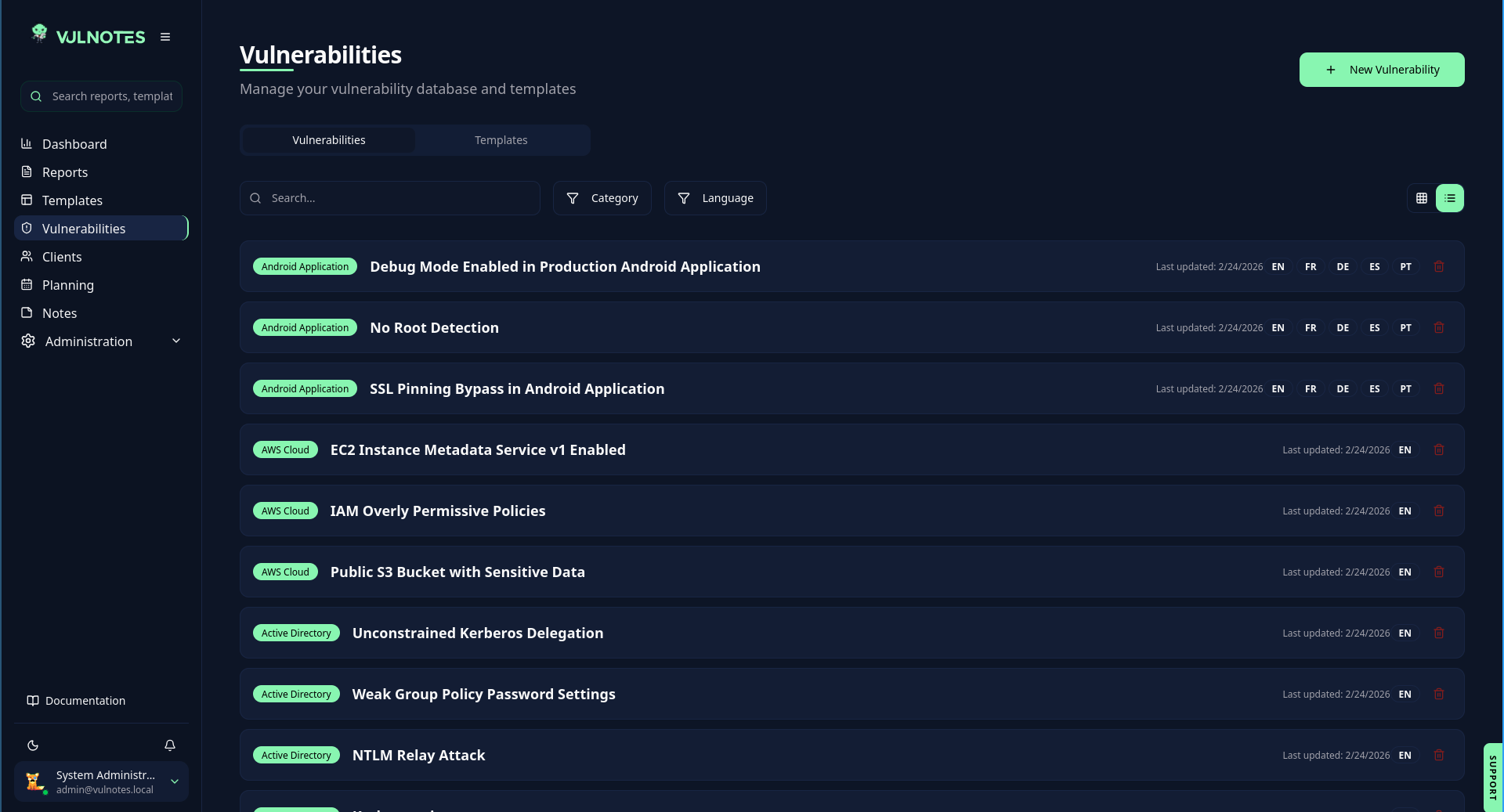 Vulnerability library