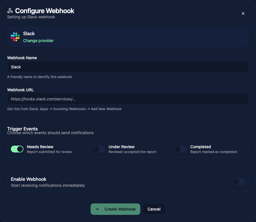 Webhook configuration