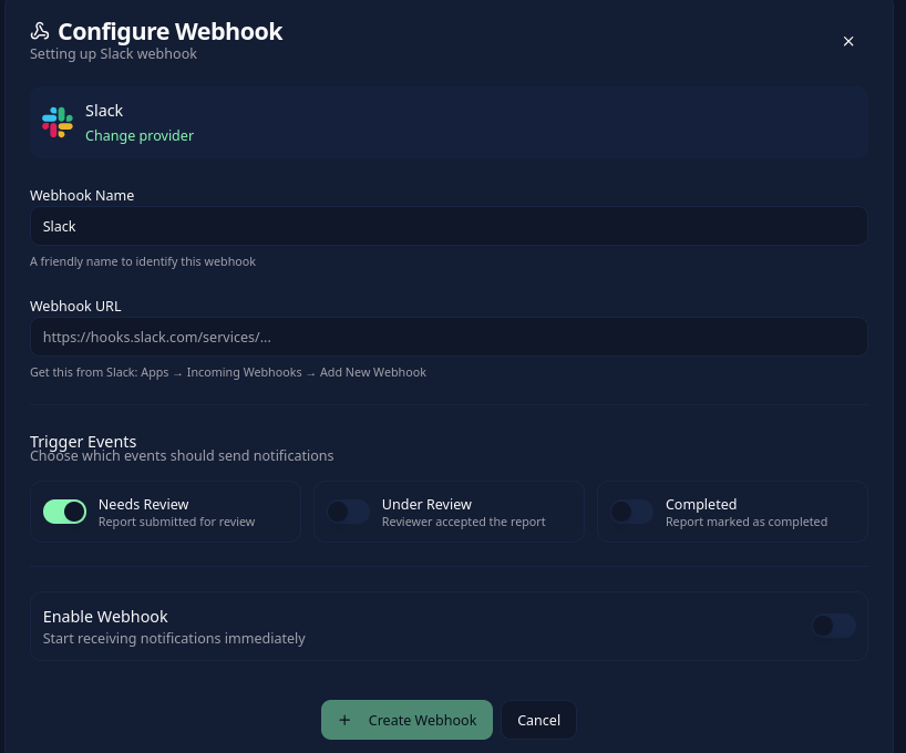 Webhook configuration