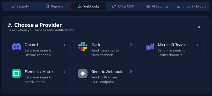 Webhook settings