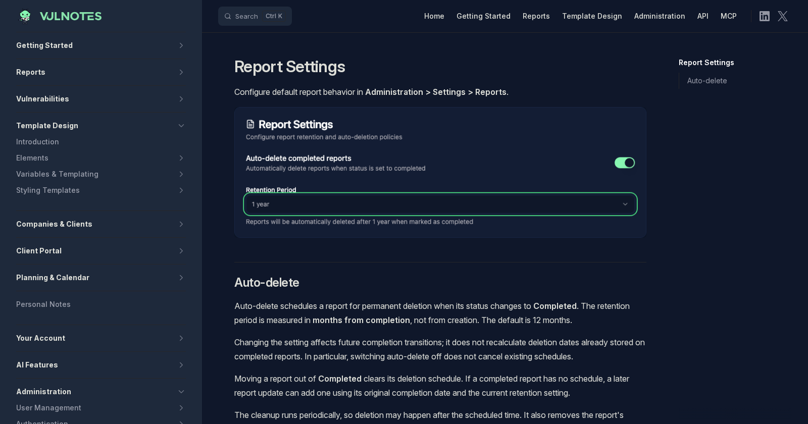 Report Settings | Vulnotes Docs