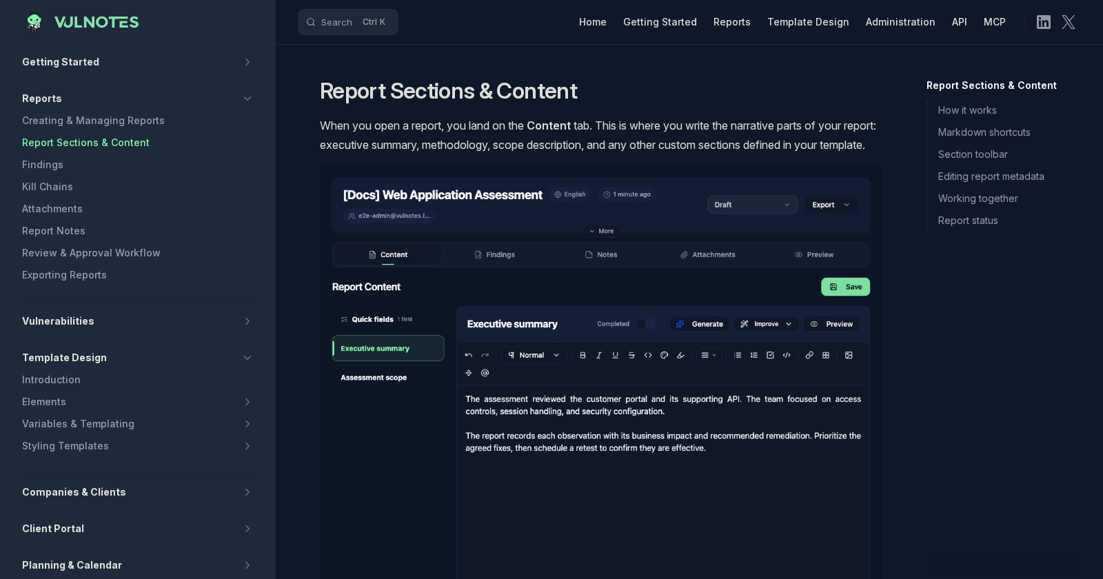 Report Sections & Content | Vulnotes Docs