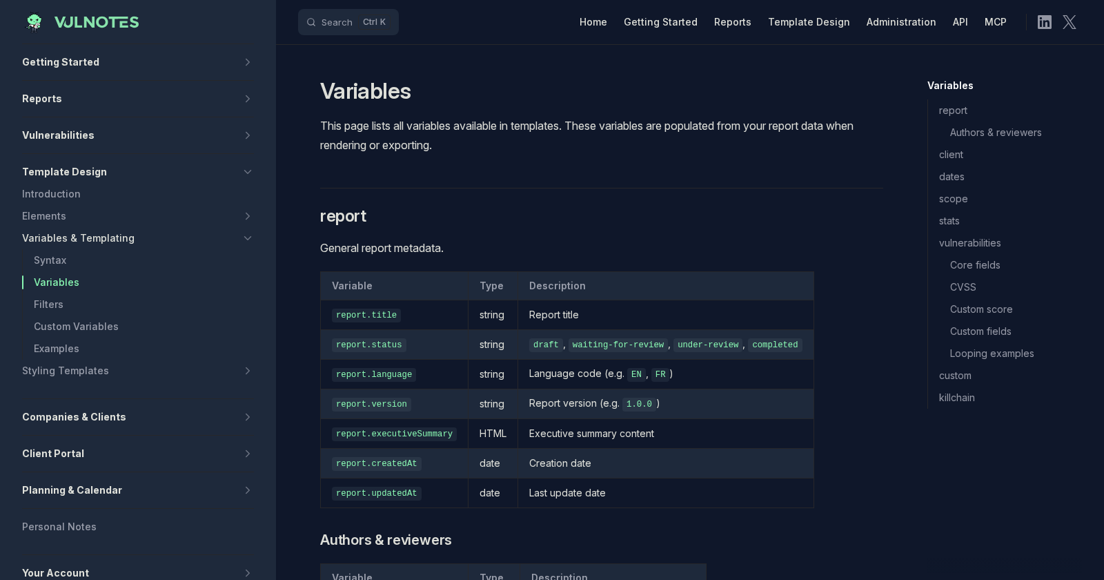Variables | Vulnotes Docs